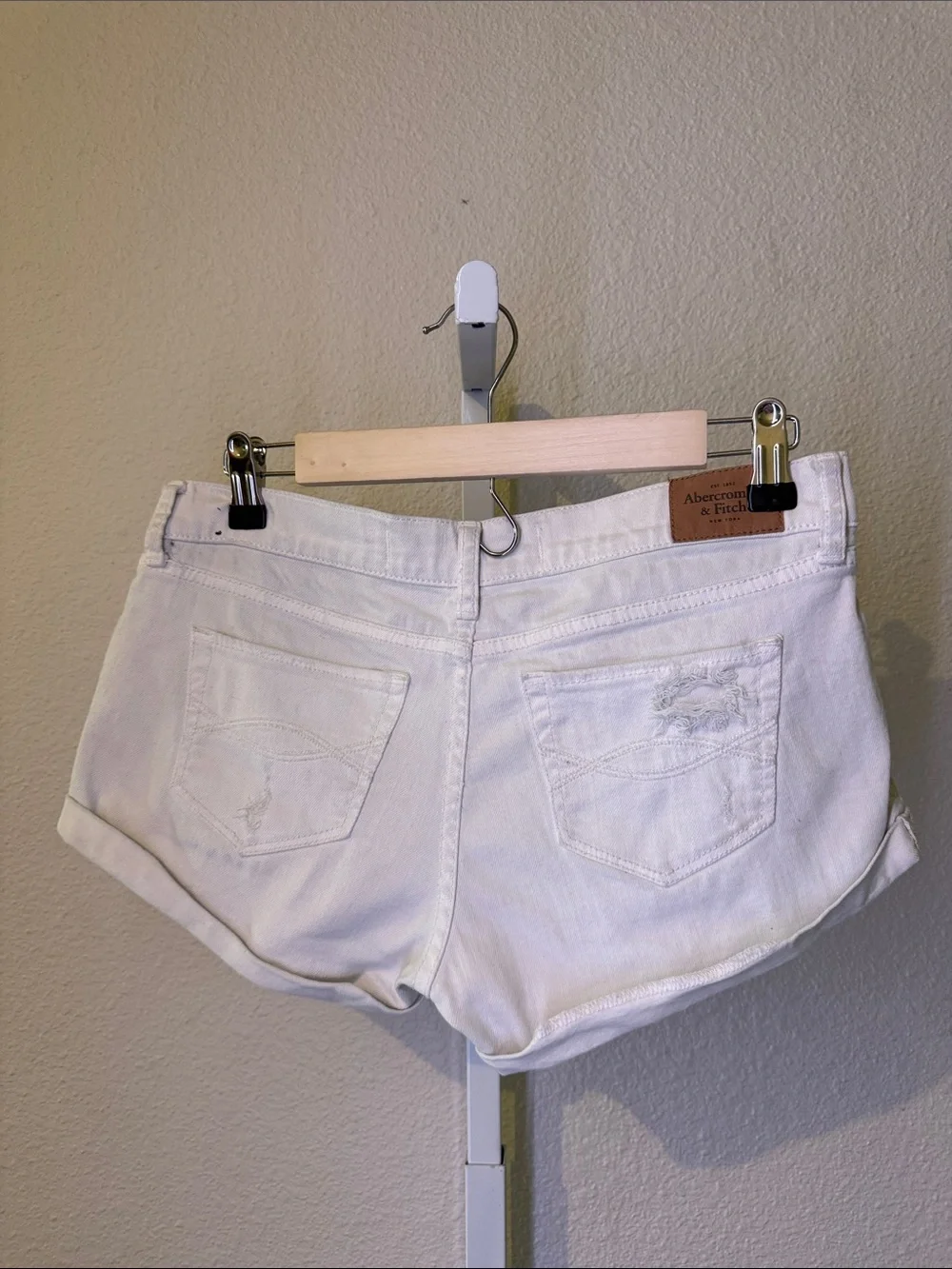 Abercrombie & Fitch White Distressed Denim Short Shorts